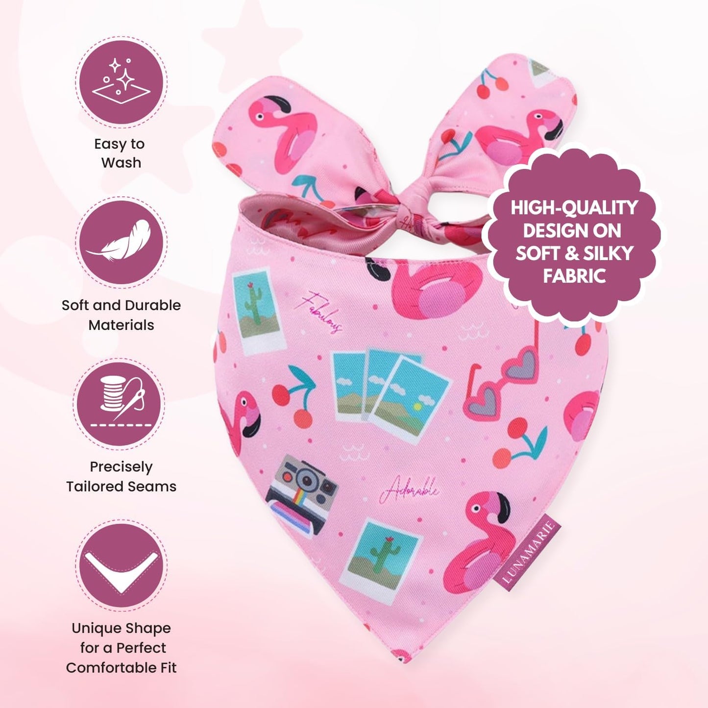 LunaMarie - Luxury Pet Birthday Bandanas -Premium & Silky Poly Fabric | 100% Handmade | Custom Shape Dual Layered (Summer Vibes, Small)