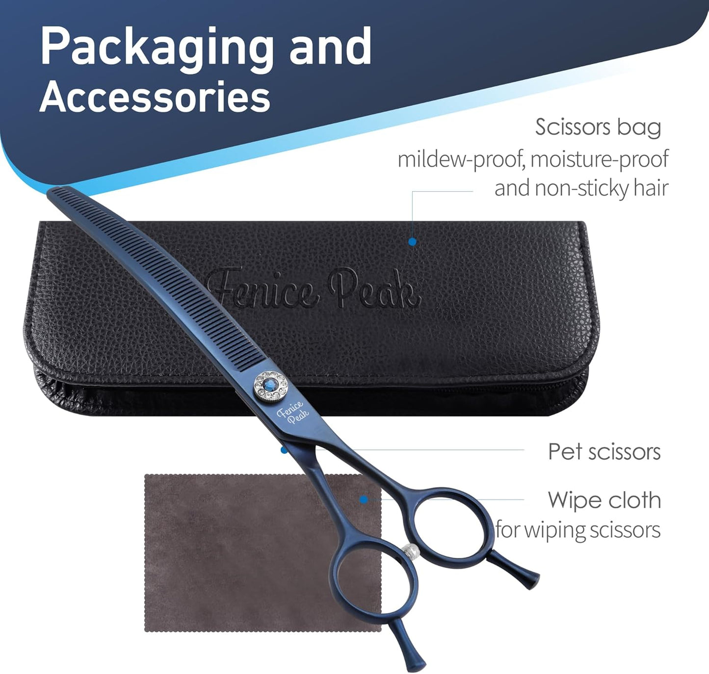Fenice Peak Professional Dog Grooming Scissors Pet Curved Thinning Shears 7.0'' Extremely Sharp Blades 440C Steel Thinning Scissors Durable Smooth Motion&Fine Cut for Dogs and Cats