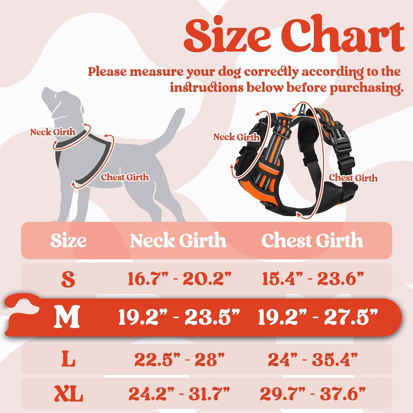 rabbitgoo Dog Harness Medium Sized, No Pull Pet Harness with 3 Buckles, Adjustable Soft Padded Vest with Control Handle, Walking Reflective Pet Vest for Medium Dogs, Orange, M