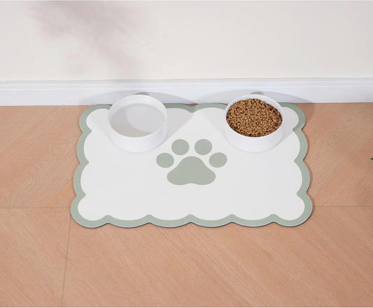 Ralxion Scalloped Dog Feeding Mat, Absorbent Mats for Dog Food and Water Bowl, Dispenser, Cute Elegant Aesthetic Preppy Sage Green Scallop Pet Placemat for Dogs, Cats, Puppy Accessories, 14" X 19”