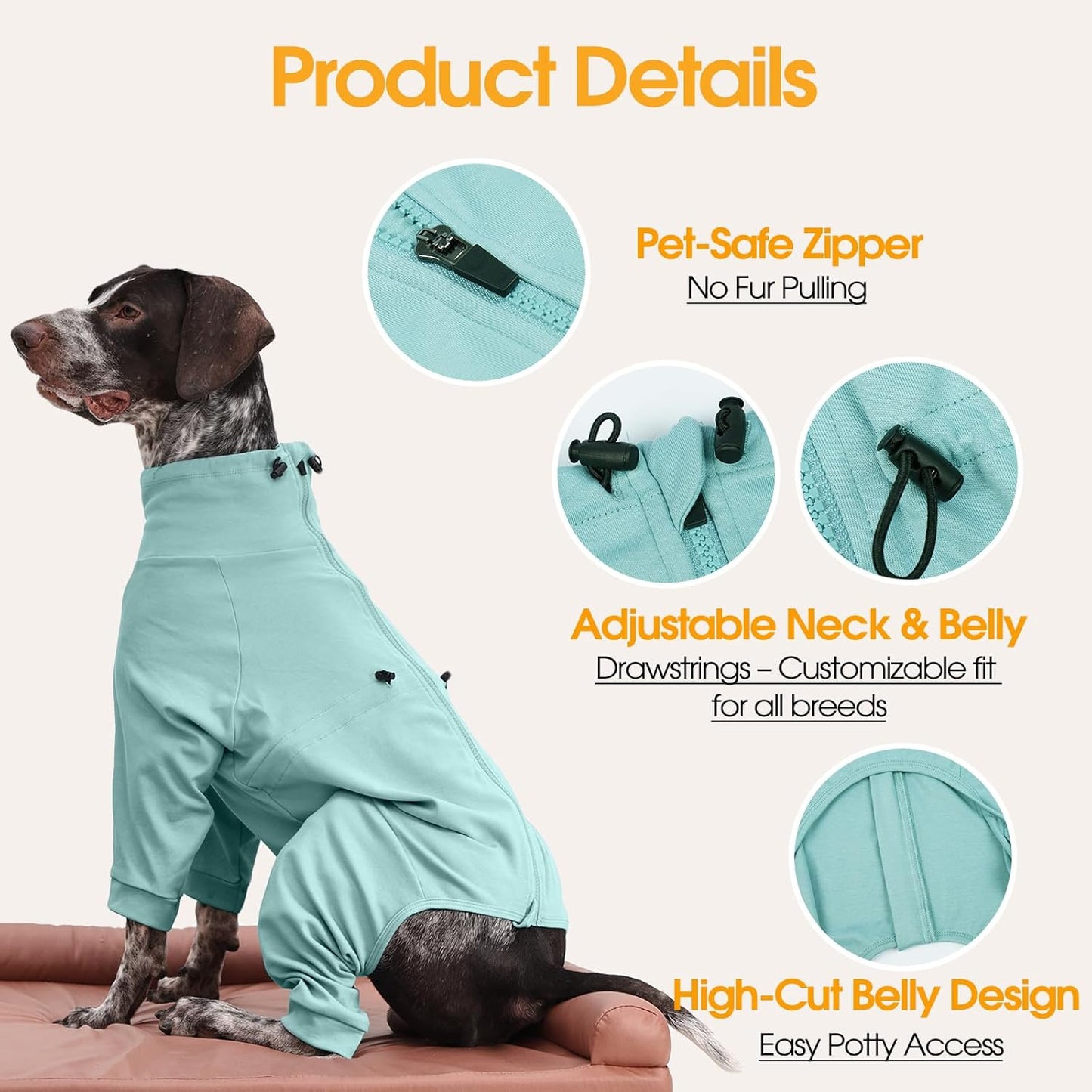 Dog Pajamas for Large Breeds with Back Zipper, Soft Pjs for Pets Boys & Girls, Long Sleeve Anti-Licking Recovery Suit for Dogs, Dog E-Collar Alternative for Weimaraner, Dalmatian, Green XL