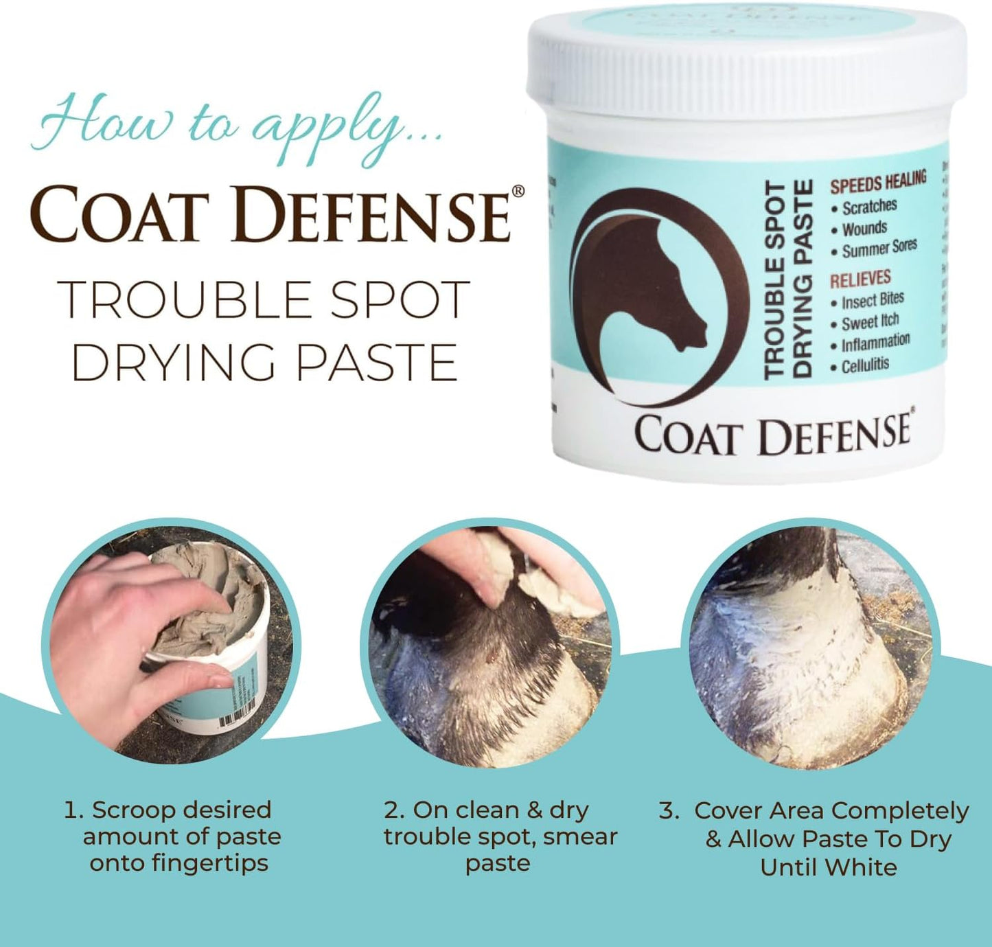 COAT DEFENSE Trouble Spot Drying Paste for Horses - Natural Equine Wound Care That Provides Safe & Effective Relief from Scratches, Sweet Itch, Summer Sores, Proud Flesh, Mud Fever, Girth Rot (10 Oz)