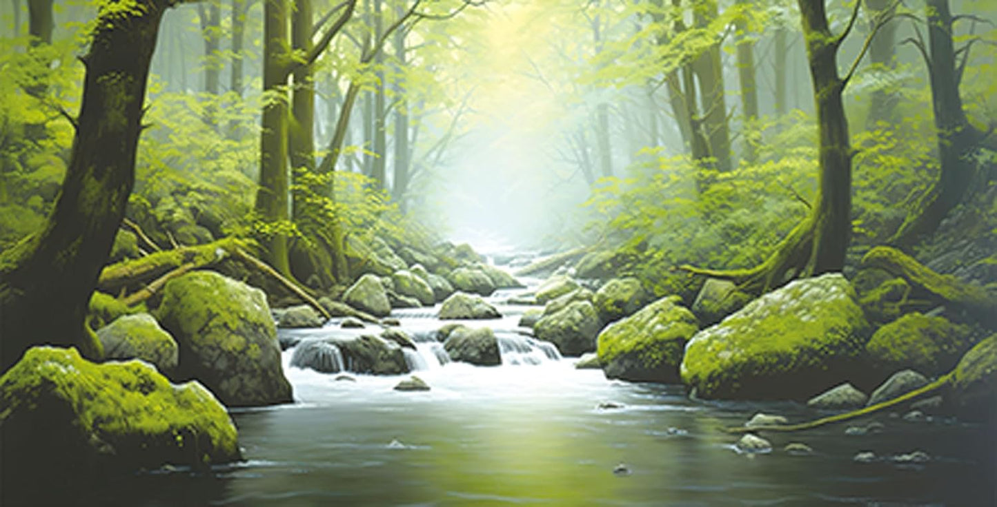 48X18IN Tropical Forest Terrarium Background, Natural Green Forest Tree Reptile Habitat Background, Misty Rainforest Aquarium Background, with 8 EVA Double-Sided Tape