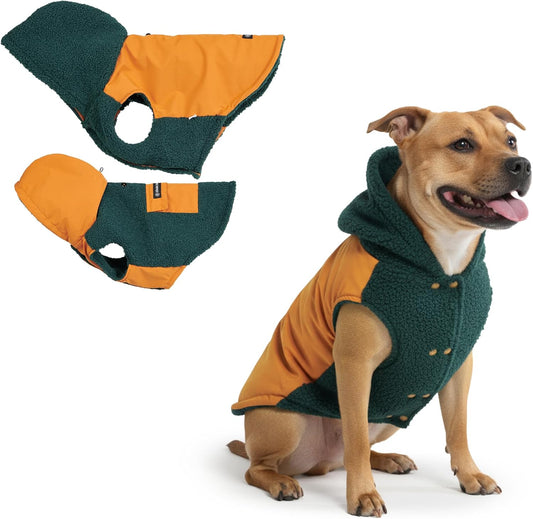Spark Paws Reversible Dog Sweater, Sherpa Jacket Vest with Warm Fleece Lining, Warm Coat for Winter, Suitable for Small Medium, Large, XL XXL Dogs - Orange and Green - 2XL