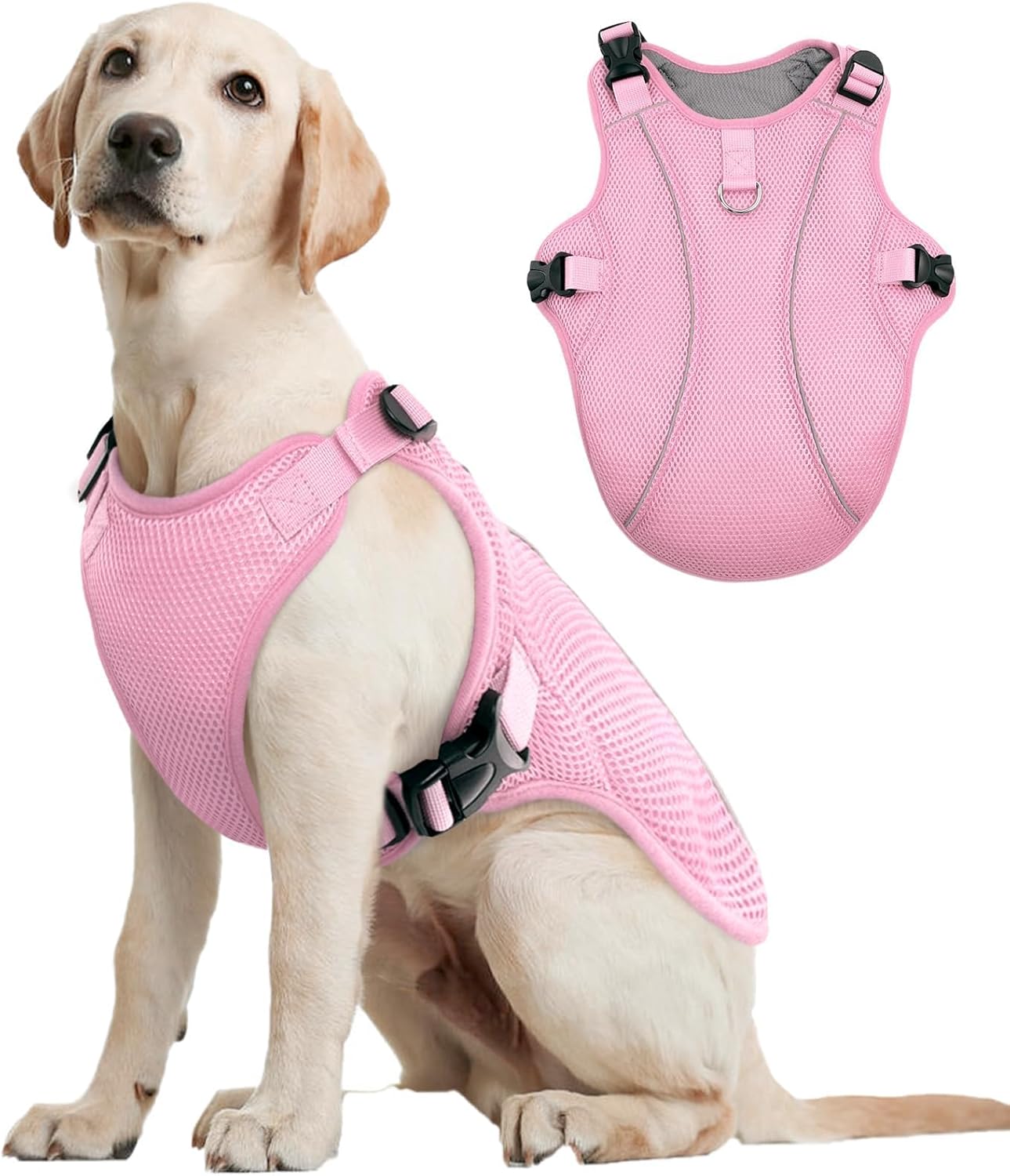 Kuoser Dog Cooling Vest, Pet Cooler Coat, Breathable Doggie Cool Jackets for Medium Dogs, Reflective Cooling Harness, Puppy Summer Essentials Pink L