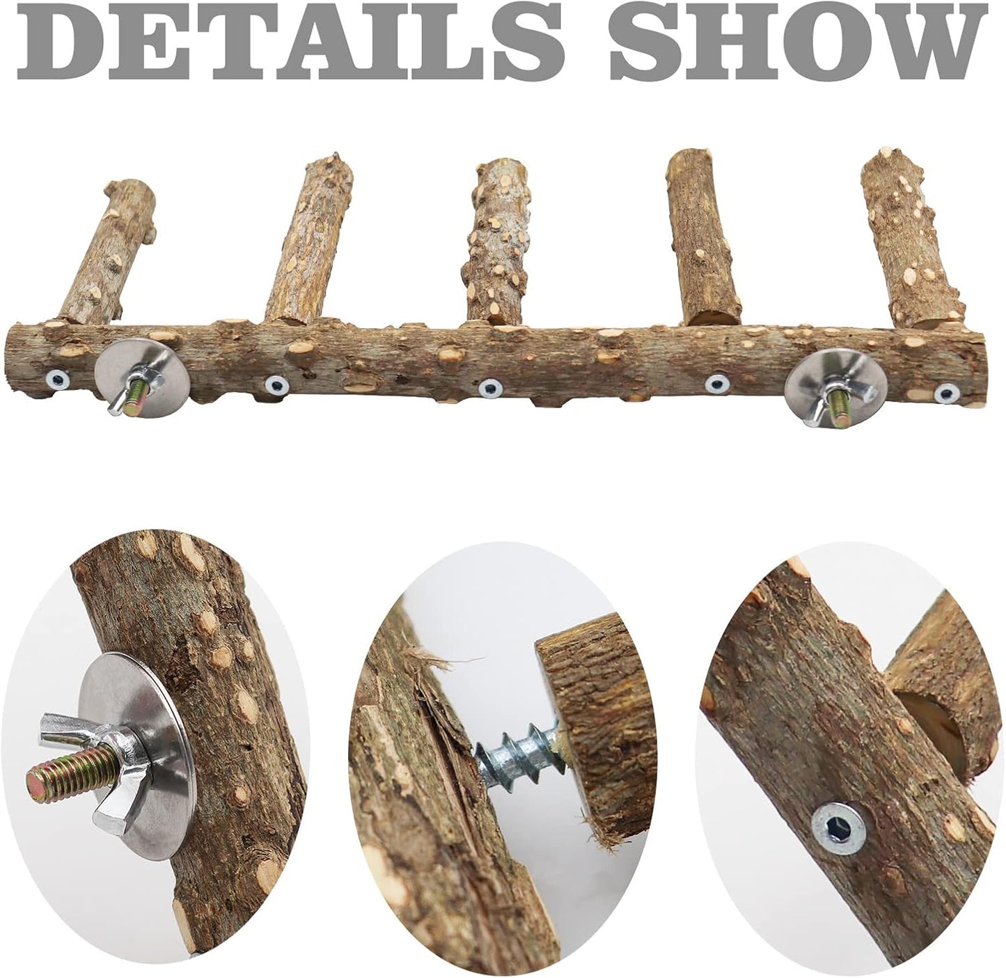 15.7 Inch Large Bird Perch Stand, Natural Wood Parrot Climbing Ladder Toys, Bird Cage Accessories, Suitable for Small to Medium Sized Birds Parakeets Cockatiels Budgies Lovebirds