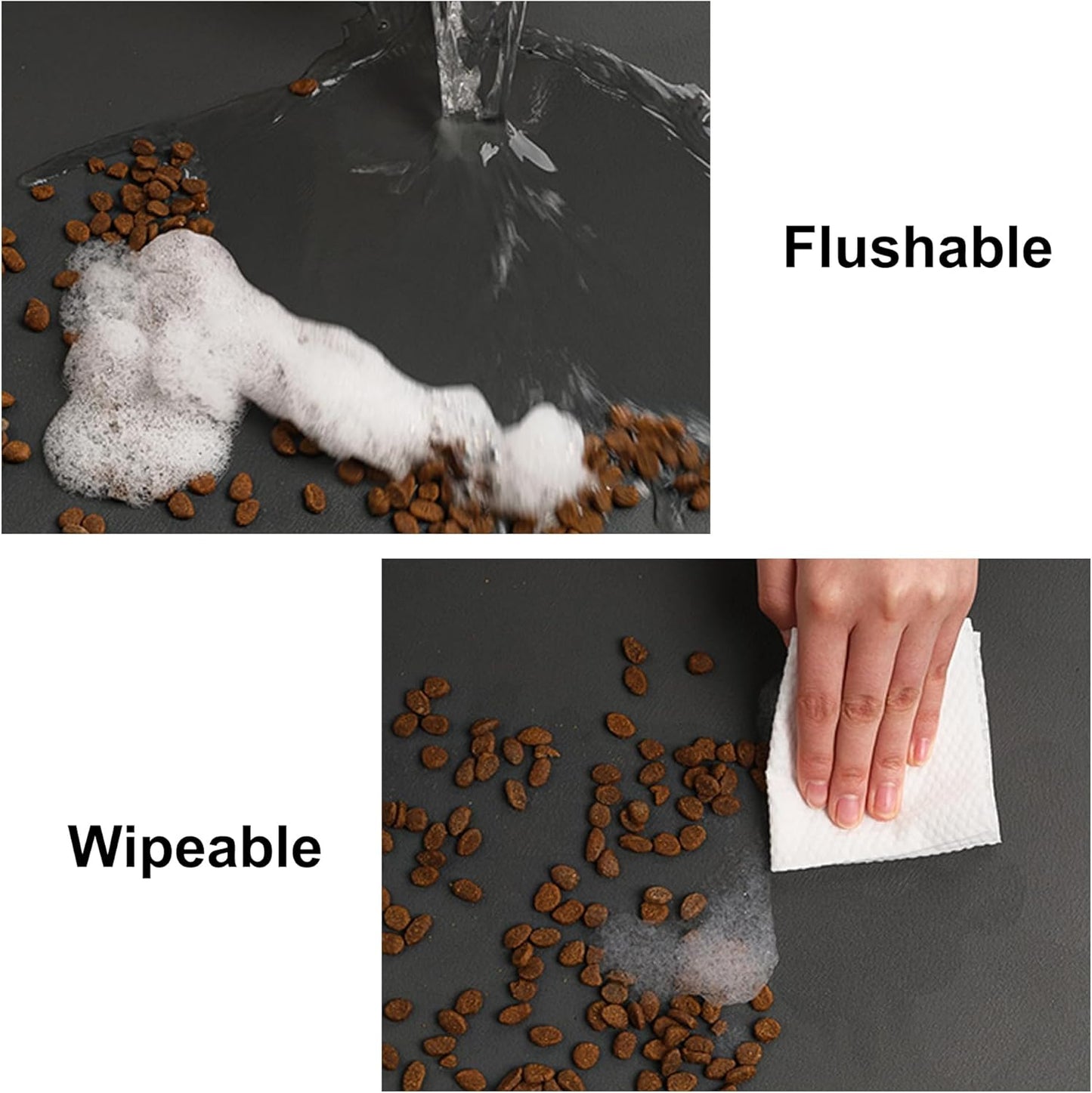 YCT Cat Food Mat for Pet Dogs - Non-Slip Super Absorbent, with Multiple Cat Heads Logo, 18.1 x 11.8 Inches, Black