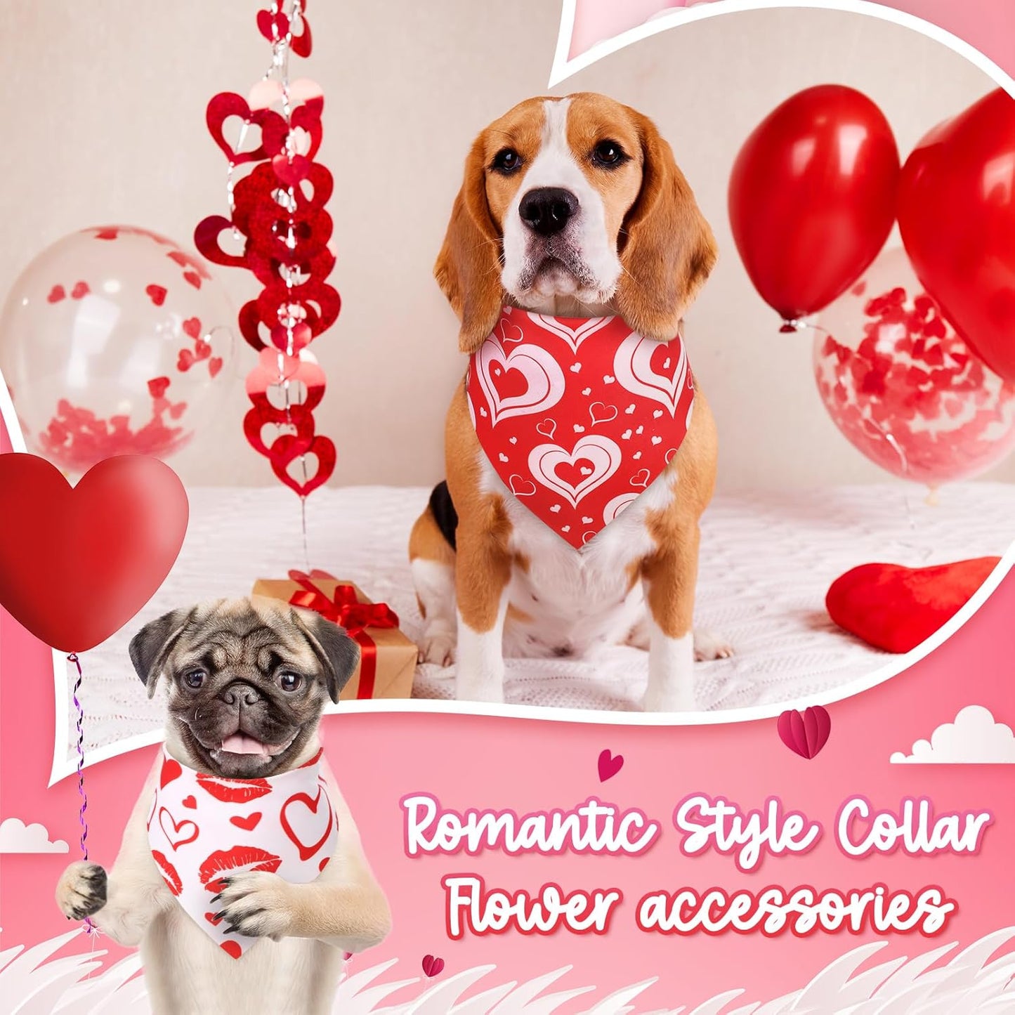 Weewooday 50 Pcs Valentine Dog Bandanas Bulk for Dogs Soft Bibs Adjustable Triangle pet Bandana for Small Medium Large Costume(Heart Pattern, 19.7 x 13.8 x 13.8 Inch)