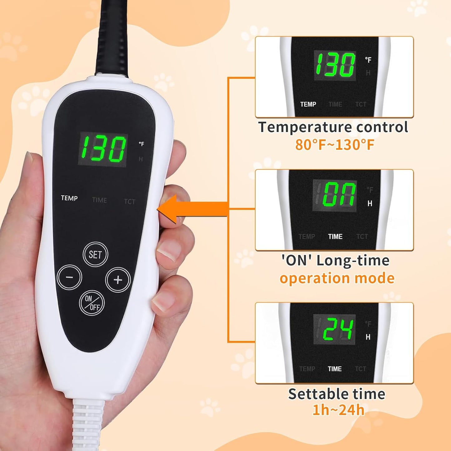 Cat Heating Pad，18×18 In Dog Heated Bed Smart Temperature Control Switch, Metal Protective Pipe Waterproof PVC Cat Beds For Indoor Cats With a Plush Cotton Cover，Heat Lamp For Puppies - Apricot