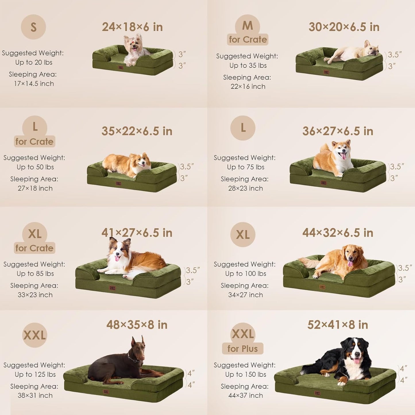 EHEYCIGA Orthopedic Dog Beds for Large Dogs, Waterproof Memory Foam Large Dog Bed with Sides, Non-Slip Bottom and Egg-Crate Foam Pet Couch Bed with Washable Removable Cover, Olive Green