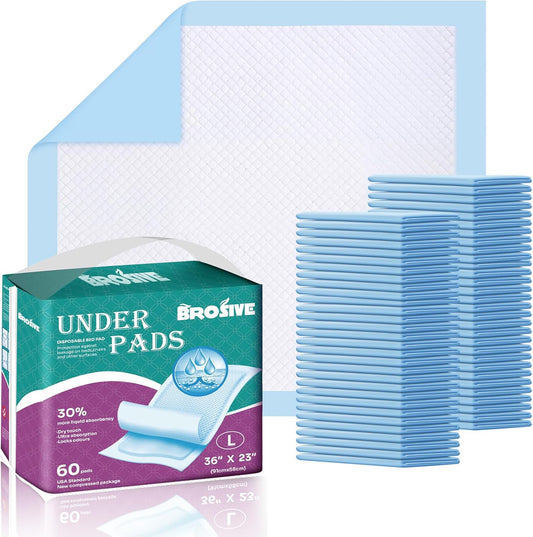 Disposable Bed Pads for Incontinence 23" x 36" - 60 Count, Leak-Proof Chucks Pads for Adults, Elderly and Pets, Absorbent Disposable Underpads, Incontinence Bed Pads Disposable for Beds