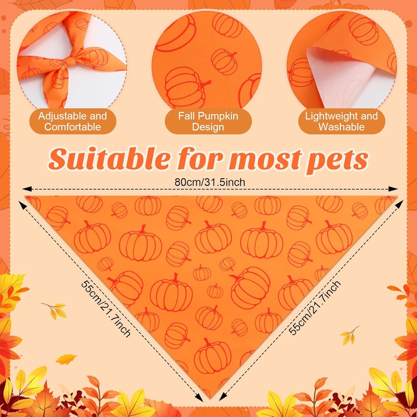 Abbylike 50 Pcs Fall Thanksgiving Dog Bandanas Bulk Pumpkin Bandanas for Dogs Triangle Kerchief Bibs Scarf for Pets Autumn Costume Photo Props Accessories Pet Shops, 25 Styles (31.5 x 21.7 x 21.7)