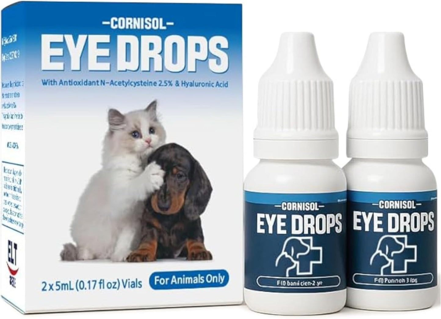 Eye Drops for Cats and Dogs with Hyaluronic Acid 0.4%, NAC 2.5%, Soothes Discomfort, Irritation & Dryness, Eye Lube for Pets, 5ml x 2 vials