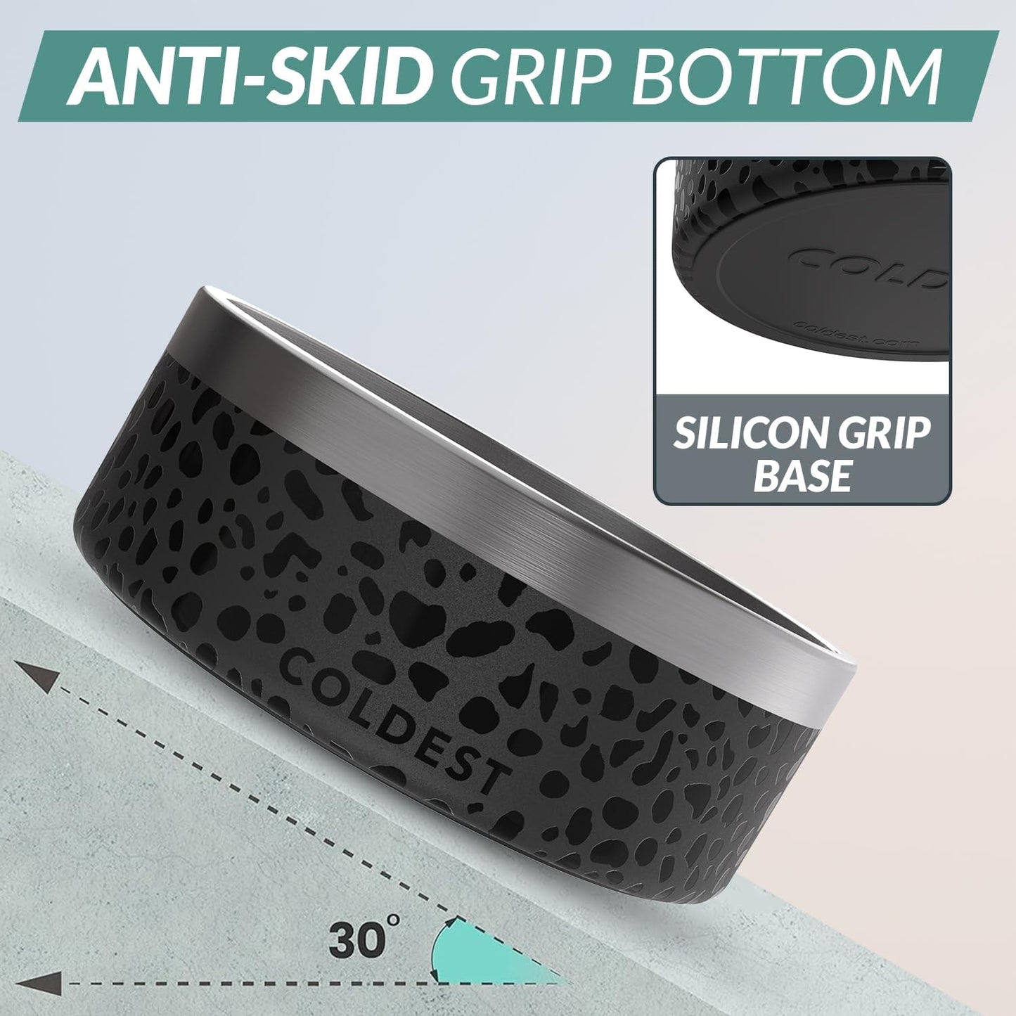 Coldest Dog Bowl - Anti Rust Metal, Non Slip, 3 Layers Insulated Stainless Steel Dog Bowls - Spill Proof & Heavy Duty - Water Bowl for Dogs, Cats & Pets, Dish Washer Safe (64 oz, Black Leopard)
