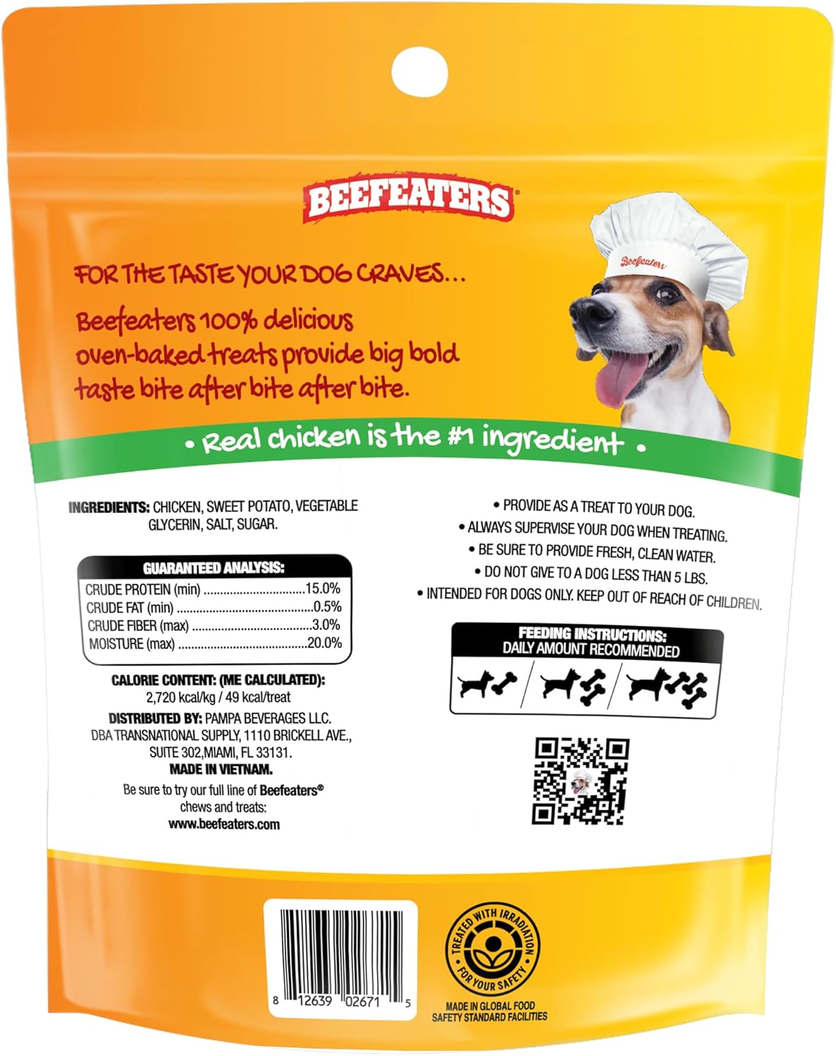 Beefeaters Sweet Potato Wrap with Chicken – Dog Treat. No Corn, Wheat, Soy or Gluten, Low Fat, Whole Muscle Jerky, Ideal for Training & Snacks