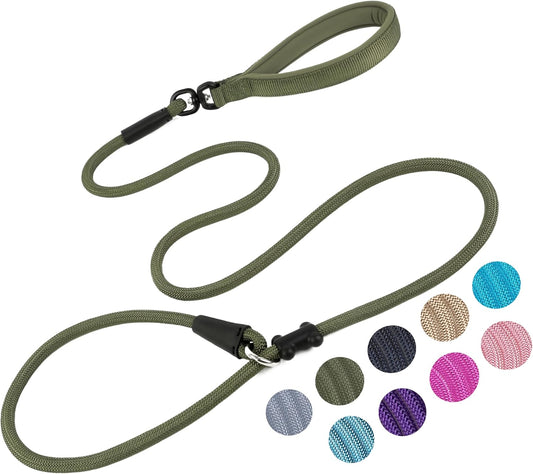 Slip Lead Dog Leash，Strong Nylon Rope Leash and Padded Handle,No Pull Outdoor Walking Training Lead for Small Medium Large Dogs(Army Green, 1/2"×6ft)