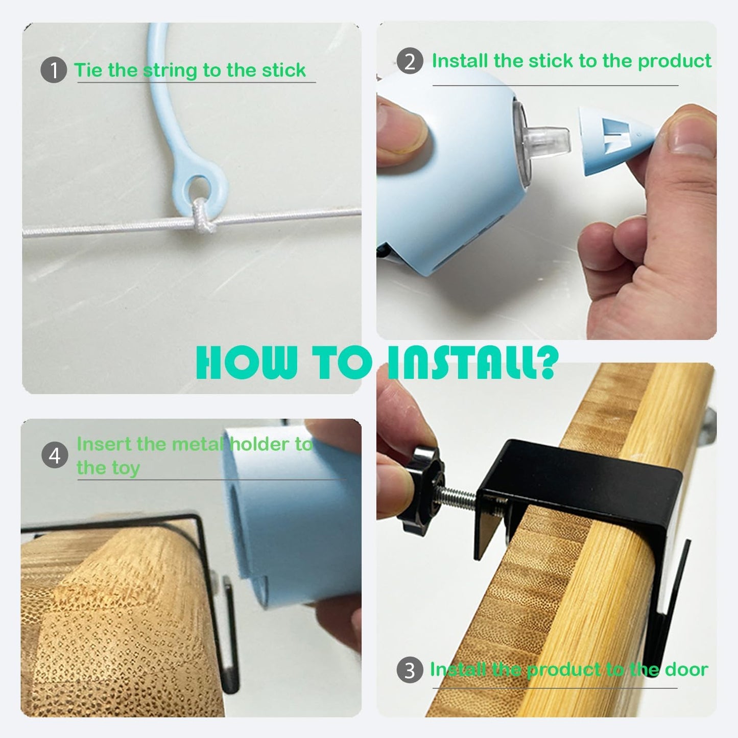 Cat Toys Interactive for Indoor, Cats Toy Hanging Door Electric for Bored,Feathers Toy Kitten Rechargeable Door Hanging Automatic String with 4pcs Feathers Toys(Blue)