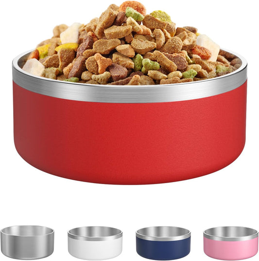 LIANLAI Dog Bowls Large Sized, Rust-Resistant Stainless Steel Dog Bowls, Non Slip Puppy Dishes, Dishwasher Safe (Red，64 oz)