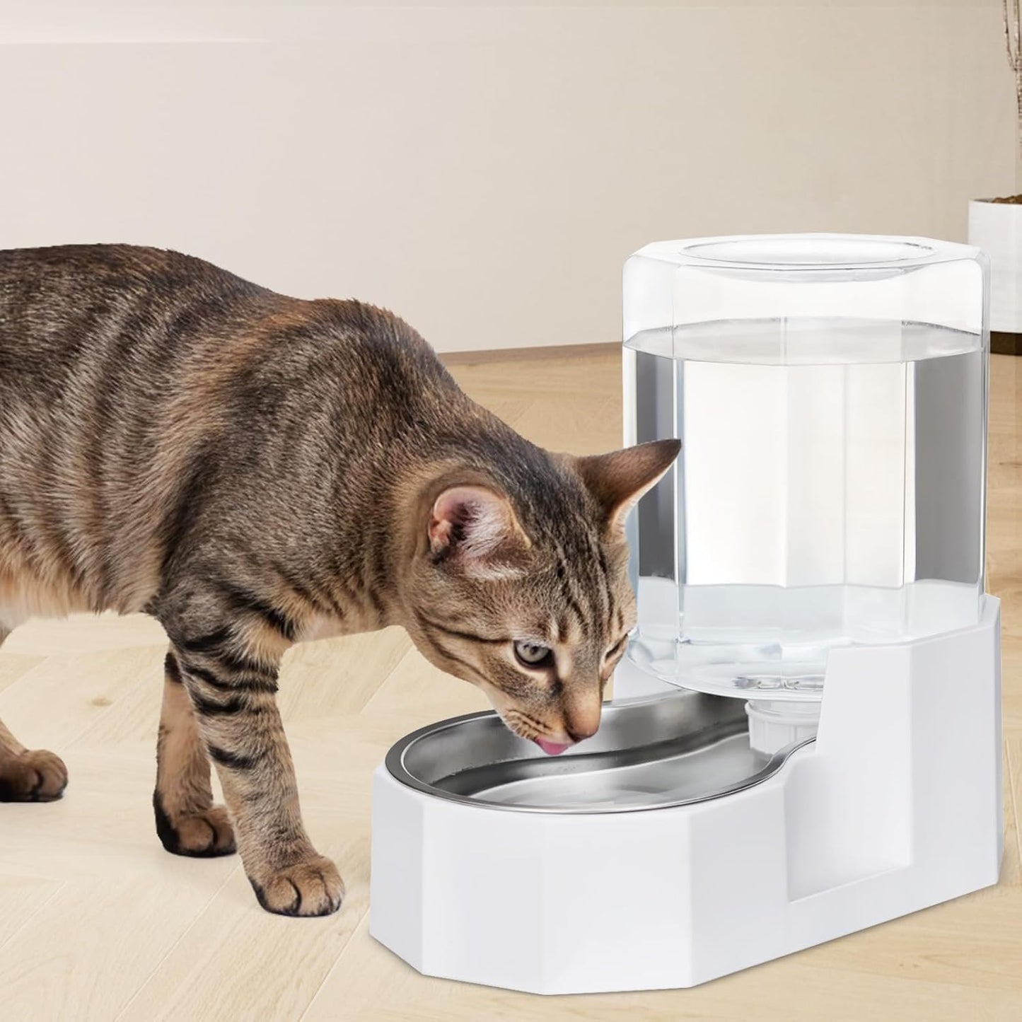 Sfozstra Gravity Water Bowl Dispenser : Automatic 4L White Cat Stainless Steel Feeder Without Filters for Pets Indoor/Outdoor by Owners
