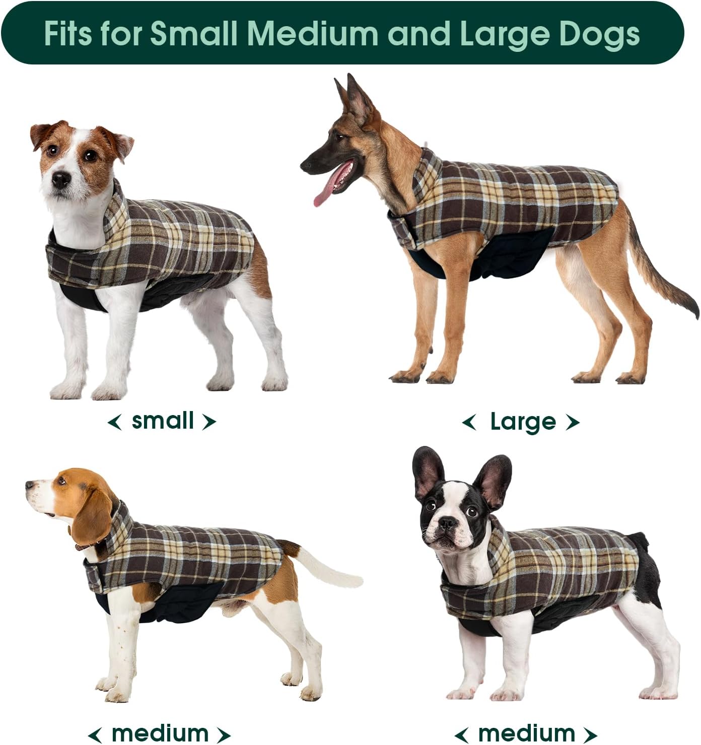 Kuoser Waterproof Dog Coat, Reversible Dog Jacket for Large Dogs, Adjustable Durable Doggie Winter Coat for Groowing Puppies Warm Puppy Cold Weather Apparel, New Brown L