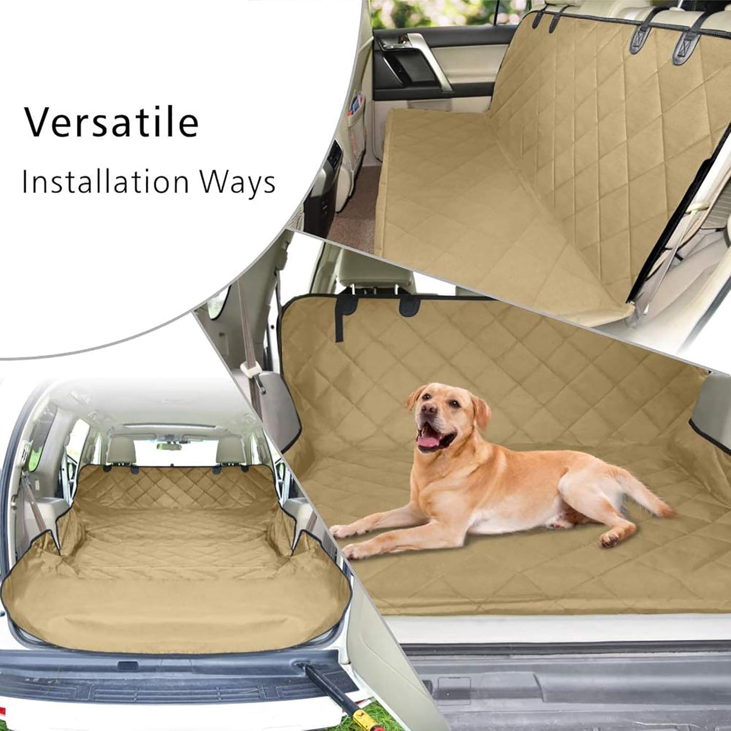 F-color SUV Cargo Liner for Dogs, Water Resistant Pet Cargo Cover Dog Seat Cover Mat for SUVs Sedans Vans with Bumper Flap Protector, Non-Slip, Large Size Universal Fit, Khaki