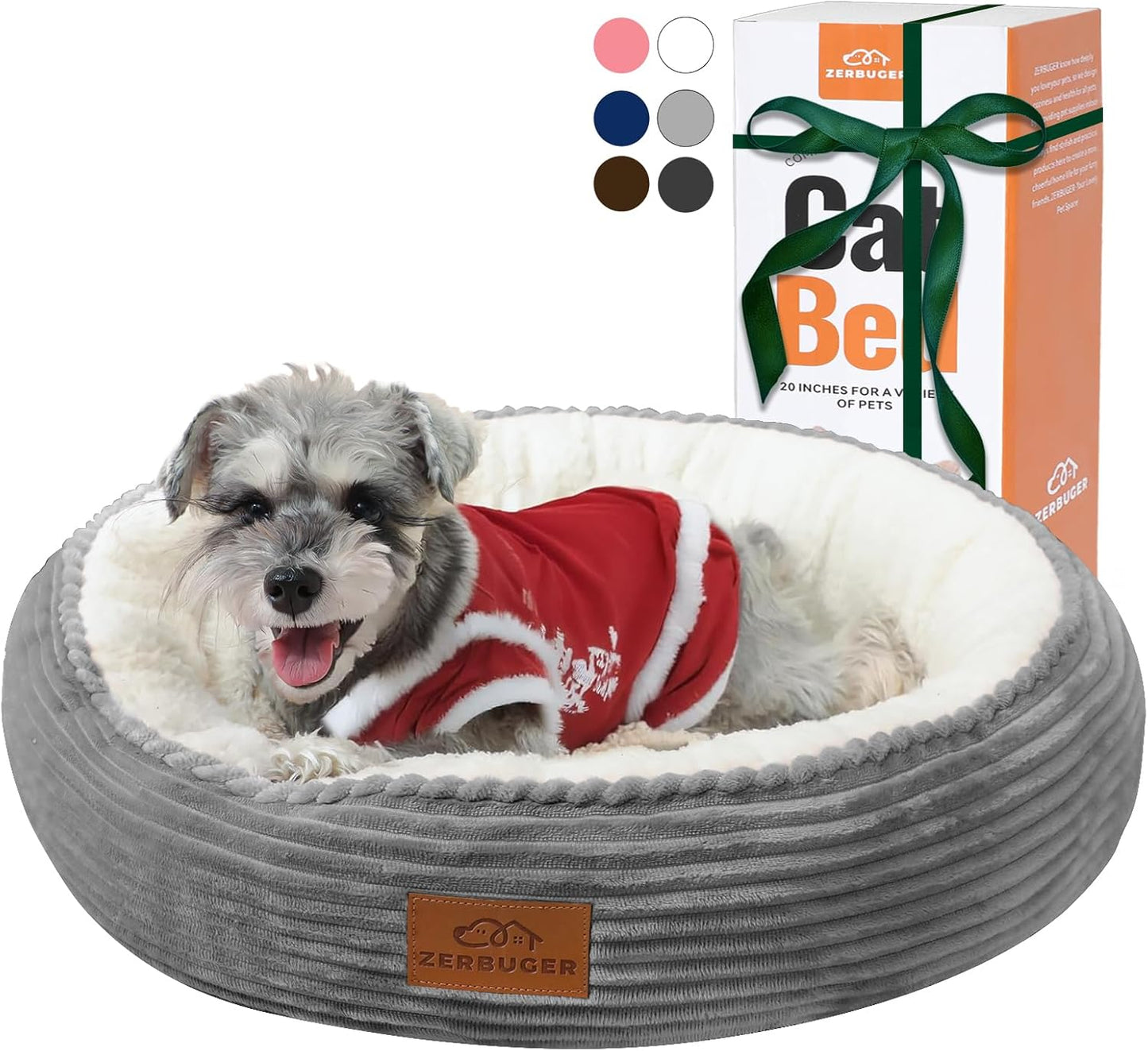 23in Round Cat Dog Bed for Large Medium Small Dogs Cats, Machine Washable Sleeping Sofa, Non-Slip Bottom Breathable Soft Calming Pet Cuddler for Indoor/Outdoor/Car/Cage, Light Grey