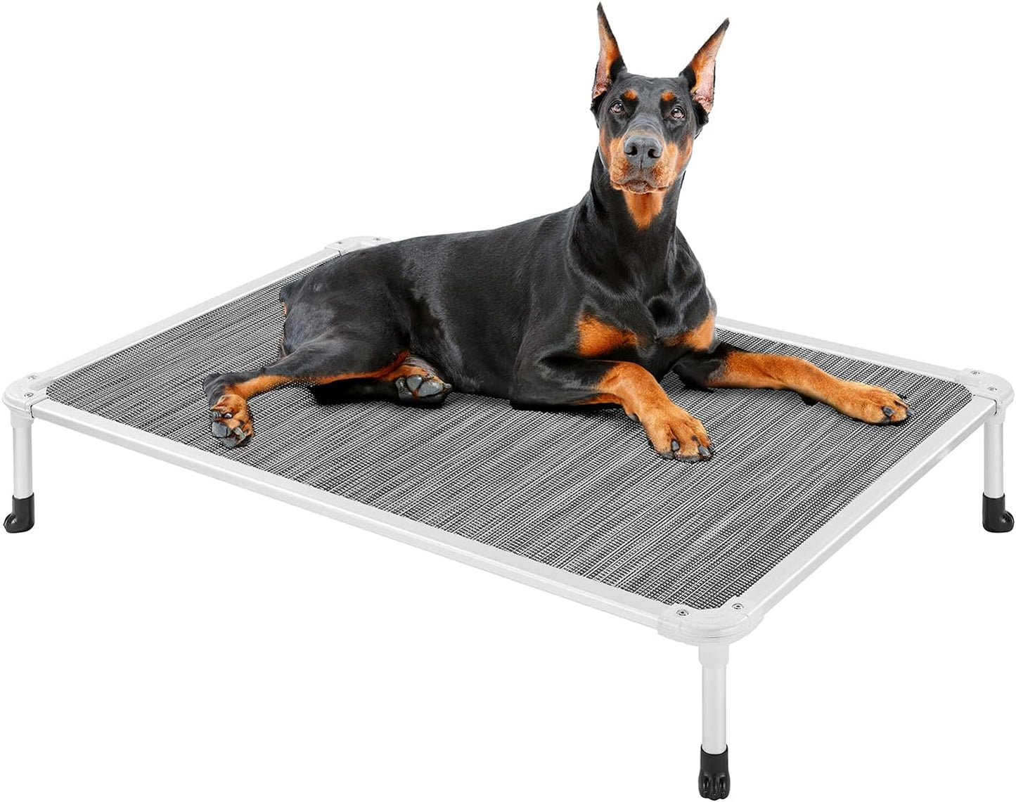 Veehoo Chew Proof Elevated Dog Bed - Cooling Raised Pet Cot - Silver Aluminum Frame and Durable Textilene Mesh Fabric, Unique Designed No-Slip Feet for Indoor or Outdoor Use, Black Silver, X Large