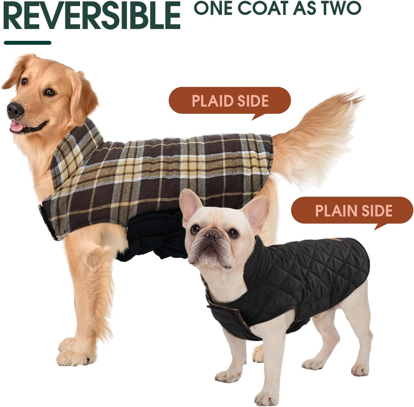 Kuoser Warm Dog Coat, Waterproof Dog Jacket for Extra Large Dogs, Adjustable Durable XXXL Doggie Winter Coat Reversible Puppy Cold Weather Apparel for Large Breed, New Brown 3XL