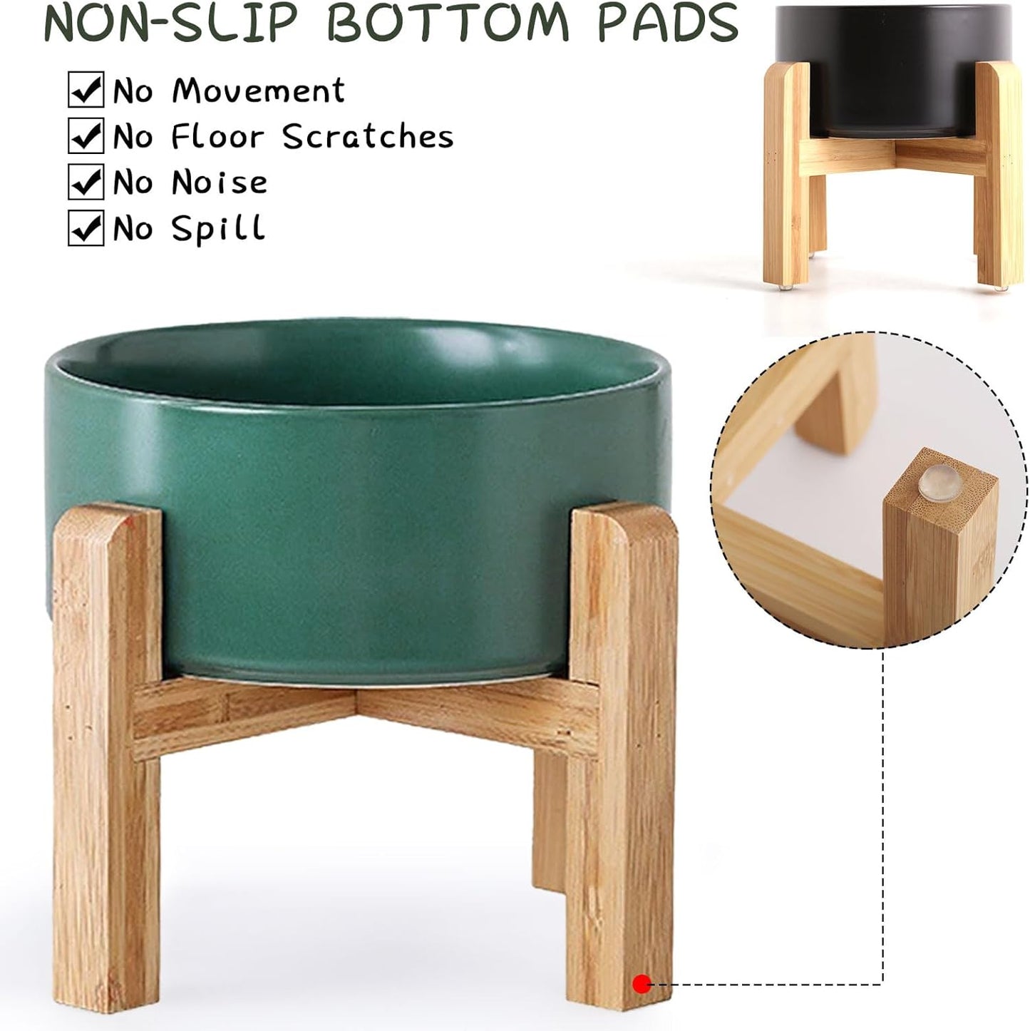 Petygooing Green Elevated/Raised Ceramic Dog Bowl for Small Breeds, Dog Food Water Dish with Stand,Pet Feeding Bowl with Anti Slip Rubber for Cats and Small Dogs Puppy 13.5 OZ (5.1In / 1.7 Cups)