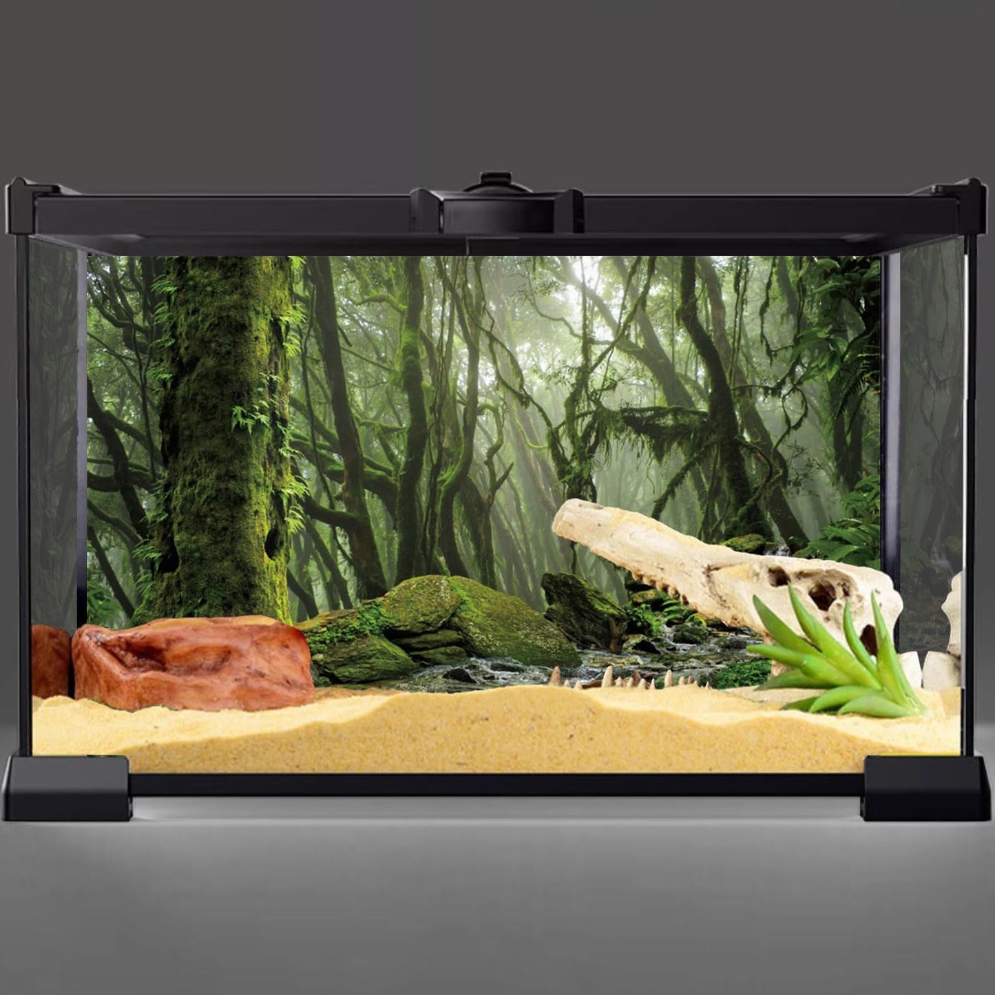 AWERT Foggy Forest Terrarium Background - Stream Green Huge Tree Reptile Habitat - Tropical Rainforest Aquarium - 72x16 inches - Durable Polyester