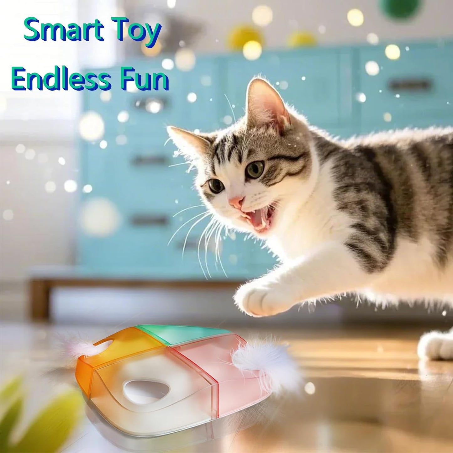 Cat Toys Interactive Automatic Whack-A-Mole/Hide and Seek Ultra Fun Smart cat Feather Toy for Indoor Cats Rechargeable 2-Feather 4-Hole stimulating Instinct of Hunting get rid of Boredom