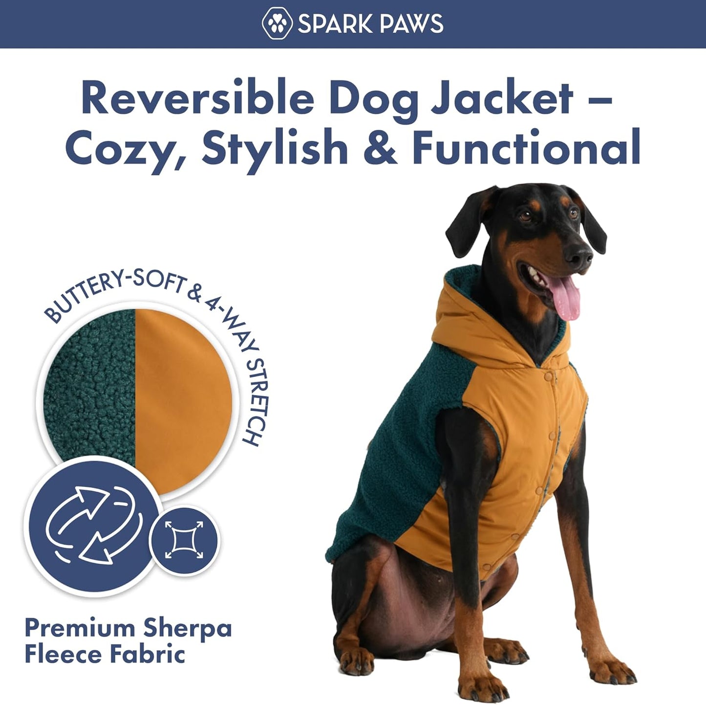 Spark Paws Reversible Dog Sweater, Sherpa Jacket Vest with Warm Fleece Lining, Warm Coat for Winter, Suitable for Small Medium, Large, XL XXL Dogs - Orange and Green - L