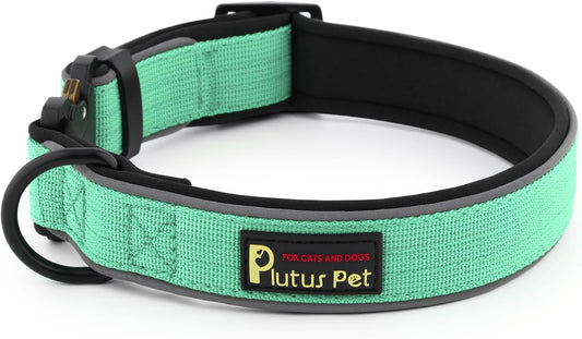 Plutus Pet Tactical Dog Collar, Reflective, Adjustable Heavy Duty Dog Collar, Soft Padded and Comfortable, for Small Medium and Large Dogs (Teal, L)