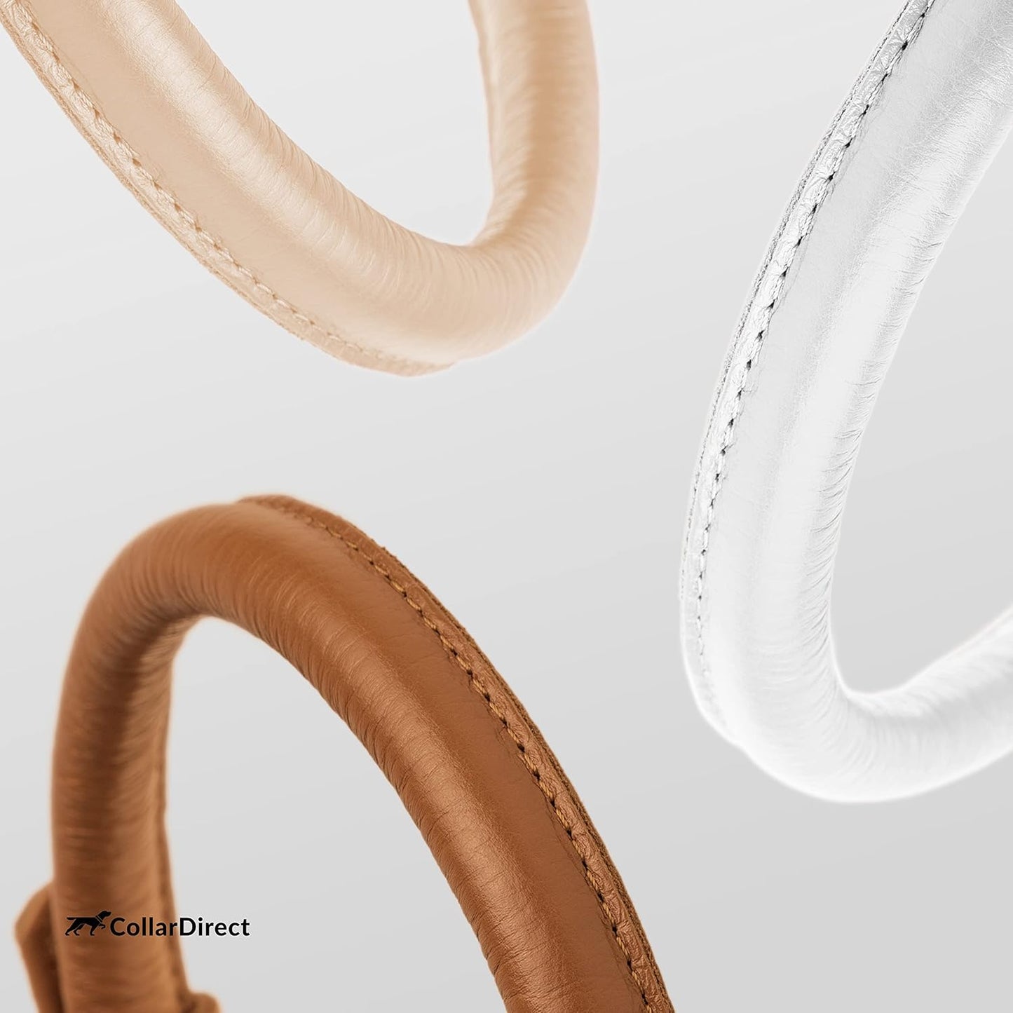 CollarDirect Rolled Leather Dog Collar, Soft Padded Round Puppy Collar, Handmade Genuine Leather Collar Dog Small Large Cat Collars 13 Colors (15-19 Inch, Beige Textured)