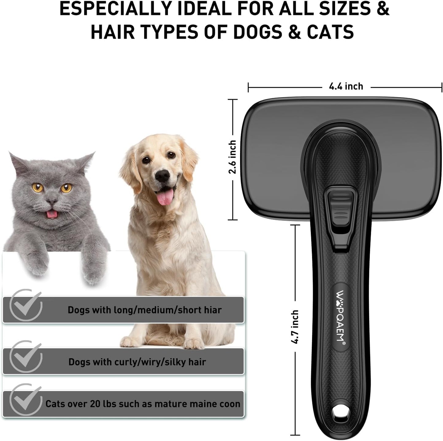 Dog Brush for Shedding & Grooming Small Medium Large Dogs & Cats - Remove Loose Fur, Knot, Undercoat. Suitable for Long Short Hair Lengths sensitive Animals, Black