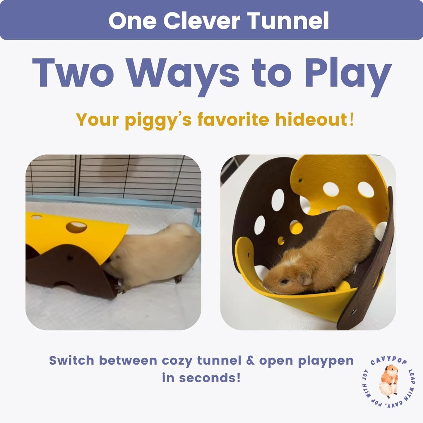 Guinea Pig Tunnel Foldable Fleece Hideout Tube with Cheese-Hole Design Soft Cozy Hideaway for Guinea Pig Cage Corner Indoor Play and Napping-Blue