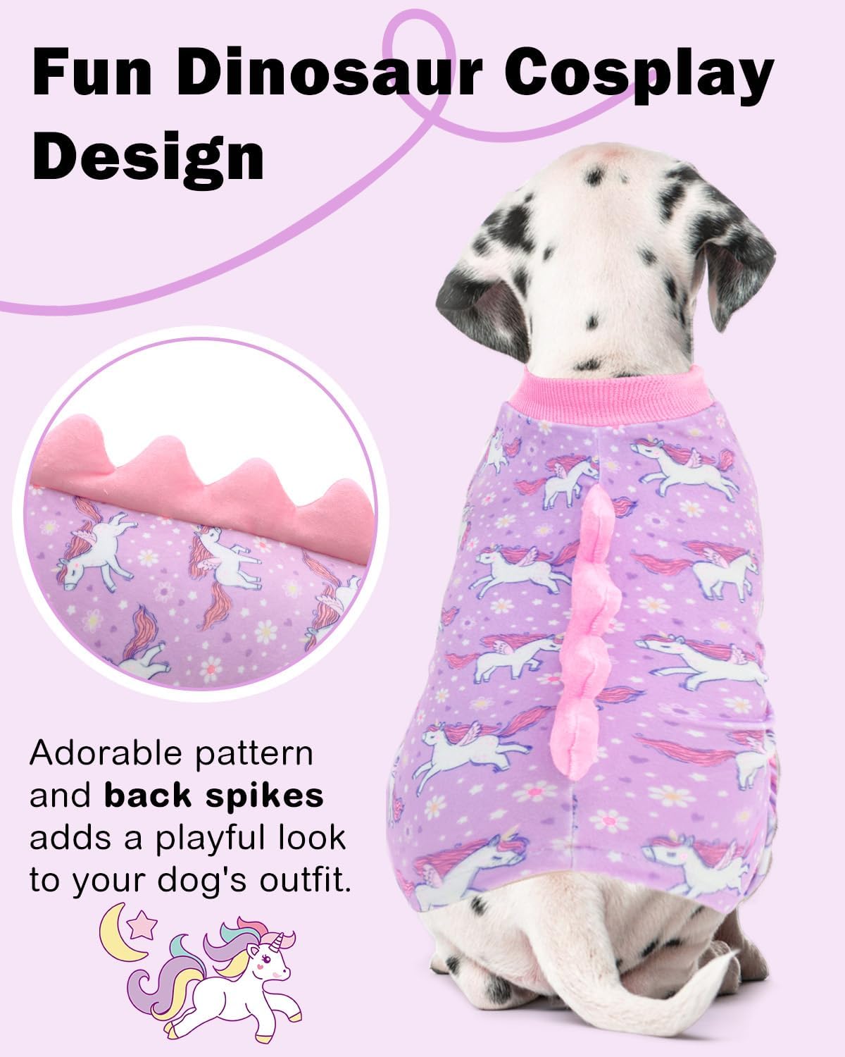 CuteBone Dinosaur Costume Dog Pajamas, Stretchy Spandex Crystal Velvet Sleepwear Coat for Small Dogs, Soft & Warm Pet Outfit Clothes for Cold Weather, Cozy Pullover Design COSP11XL