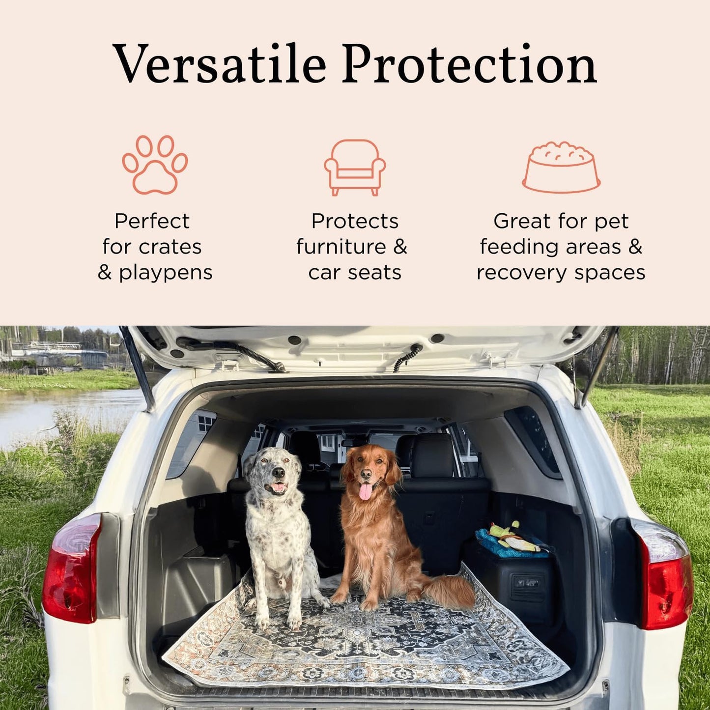 LOVEWAG Washable Dog Pee Pads, 36" x 48", Waterproof, Non-Slip, Super Absorbent, Reusable Machine-Washable, 2-Pack (Marmalade Sunshine)