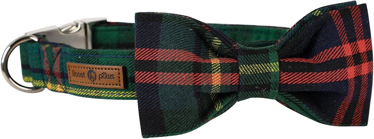 Lionet Paws Christmas Dog Collar with Bowtie Durable Adjustable Handmade Comfortable Bow Tie Dog Collar Cat Collar Green with Metal Buckle for XXS Cats,Girl Boy,Festival,Holiday Style,Neck 7-11in