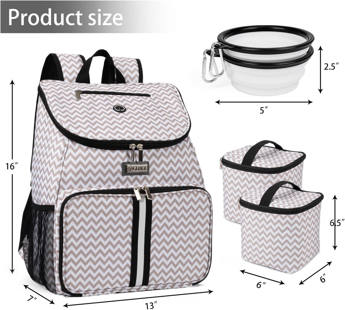 BAGLHER丨Dog Travel Bag, Airline Approved Pet Supplies Backpack, Dog Travel Backpack with 2 Silicone Collapsible Bowls and 2 Food Baskets
