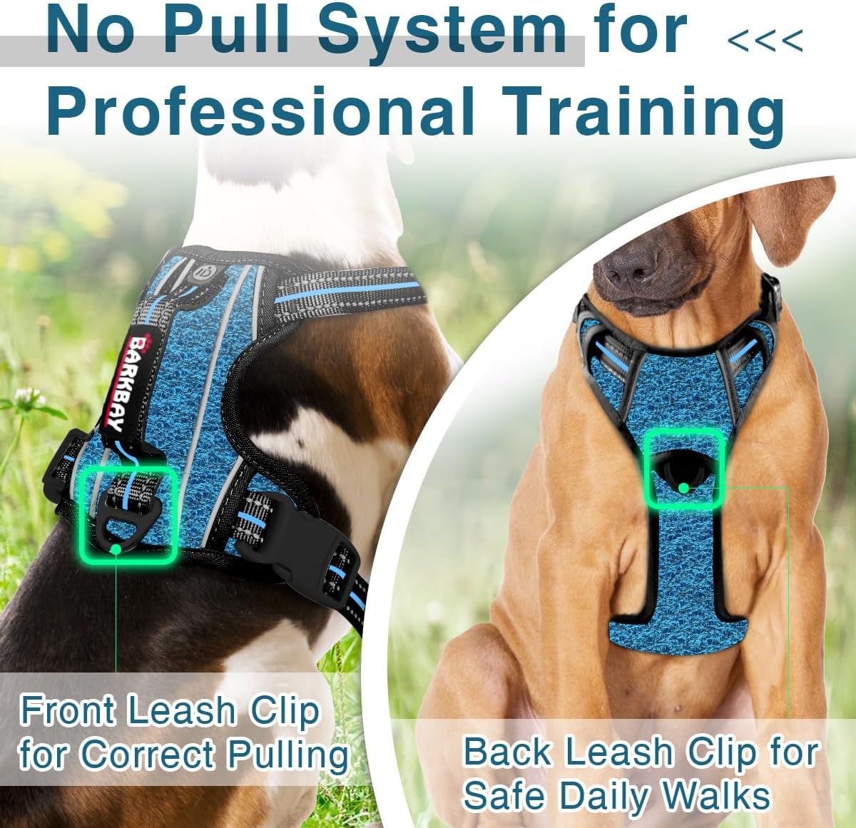 BARKBAY Dog Harness No Pull with ID Tag Pocket - Heavy Duty, Reflective, Easy Control for Large Dogs(Blue/Black,L)