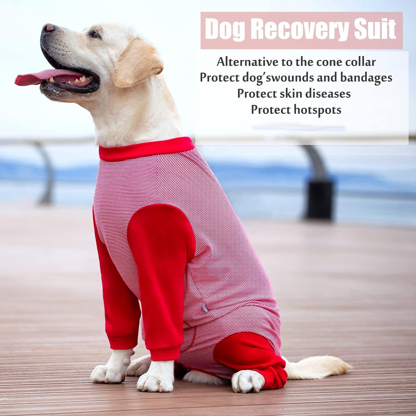 Yeapeeto Dog Onesie Surgery Recovery Suit for Large Medium Bodysuit Dogs Pajamas PJS Full Body for Shedding, Prevent Licking, Wound Protection, Cone Alternative (4X-Large (Pack of 1), Red)