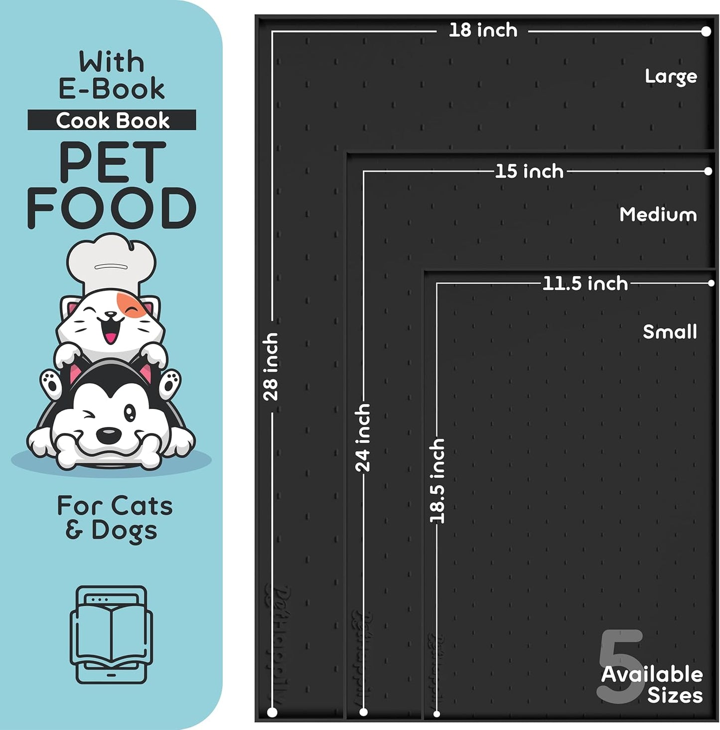 Dog Food Mat - 24x15” Large Silicone Pet Food Mat, Raised Edges for Food and Water Prevent Spill, Waterproof Cat Food Mat Protect Floors,Easy Clean Dog Bowl Mats for Food and Water