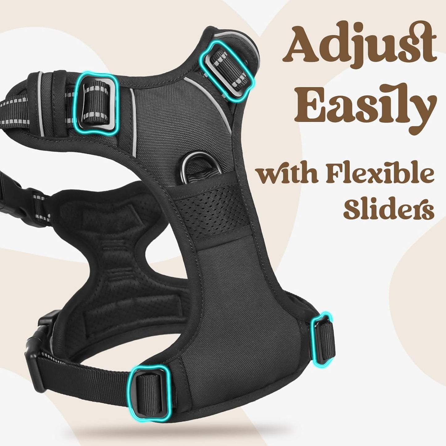 rabbitgoo Dog Harness Medium Sized, No Pull Pet Harness with 3 Buckles, Adjustable Soft Padded Vest with Control Handle, Walking Reflective Pet Vest for Medium Dogs, Black, M