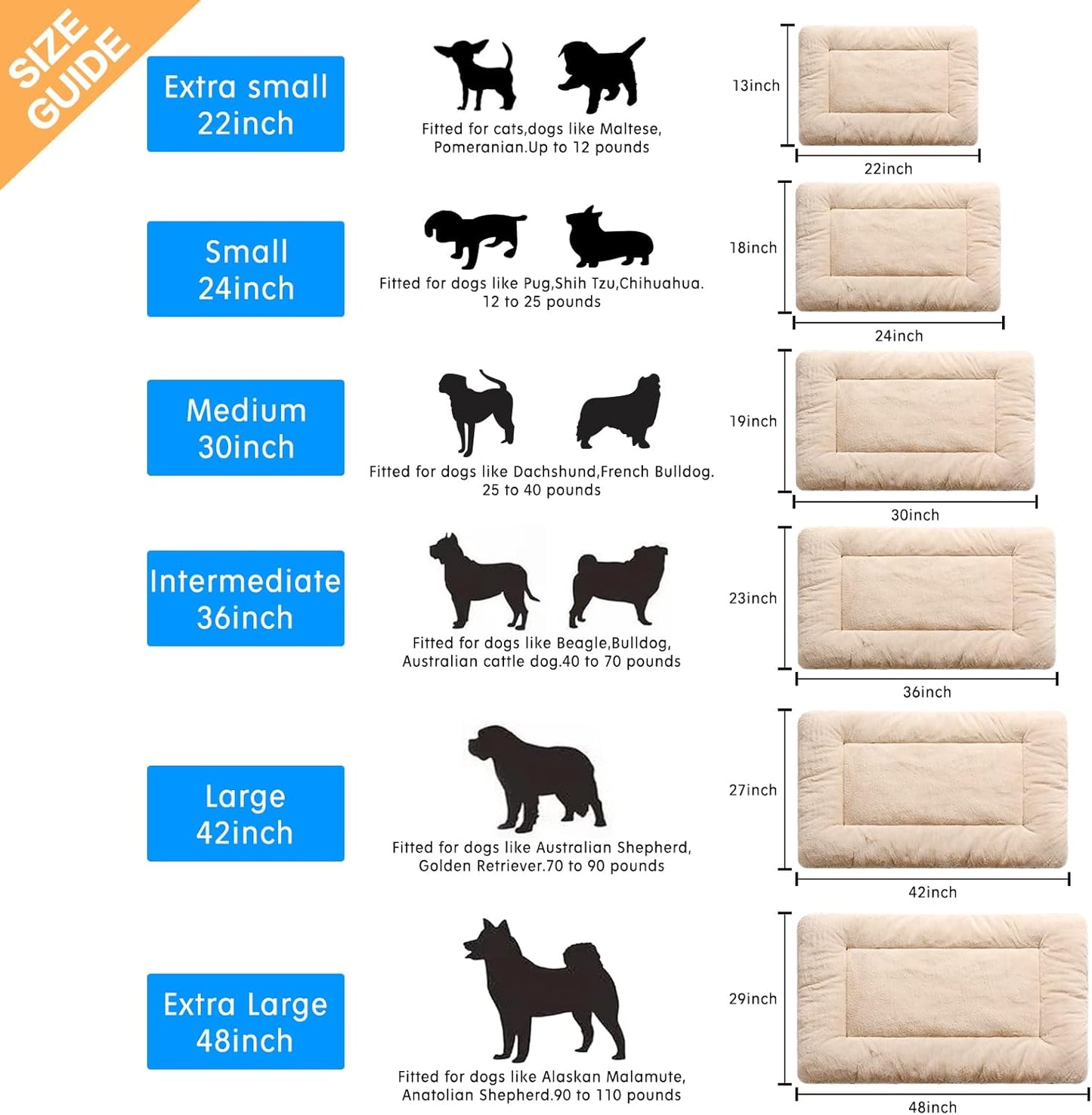 Dog Beds Crate Pad for Small Dogs Ultra Soft Dog Crate Bed Washable & Anti-Slip Kennel Pad for Dogs Cozy Sleeping Mat,Cream 24inch