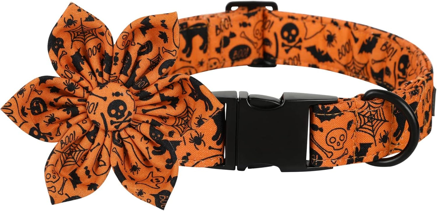 Lionet Paws Dog Collar with Flower - Cute Cotton Adjustable Flower Dog Collar with Metal Buckle for Large Dog Girl Gift, XL, Neck 16-26in