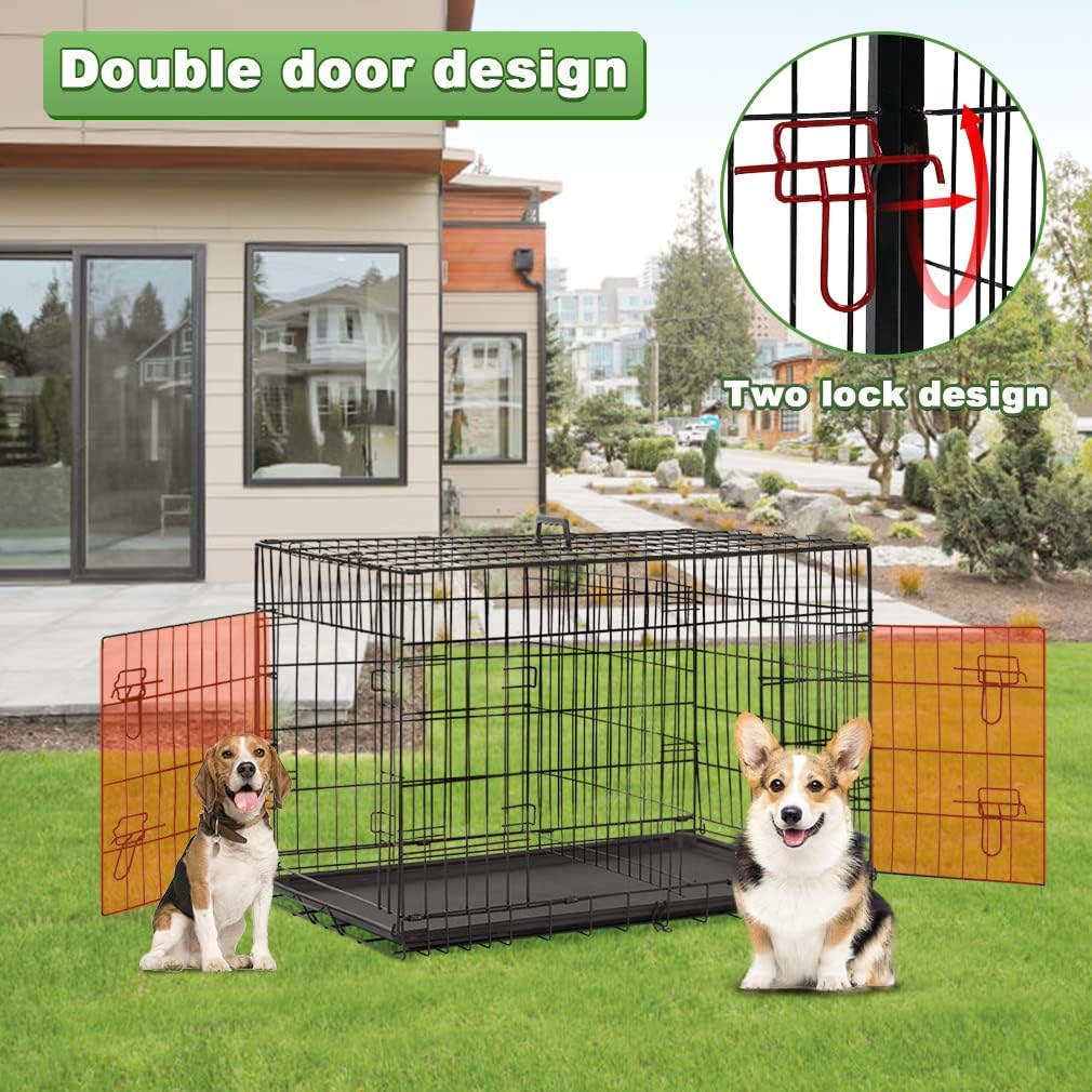 BestPet | Dog Crate | 36" | Black | Foldable Metal Kennel with Double Doors, Secure Slide-Bolt Latches, Leakproof Tray | Portable Dog Cage for Medium Sized Breeds | for Travel, Indoor & Outdoor Use
