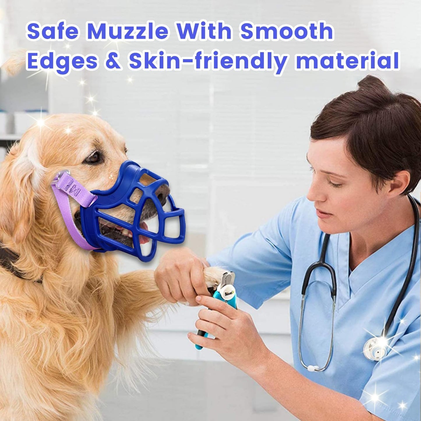 Dog Muzzle, OKKIC Basket Muzzle Anti Biting Chewing, Sturdy Lightweight Muzzle Allows Panting Drinking,Muzzle for Small Medium Large Dogs, Suitable for Grooming Trimming Training (Blue, Size3)