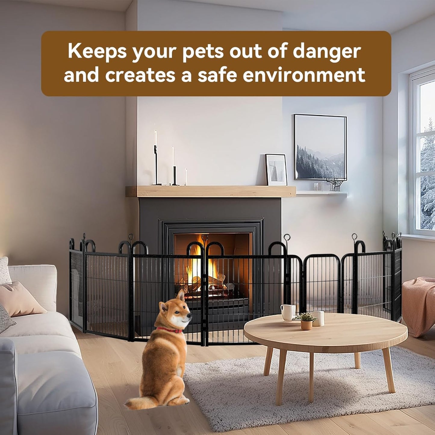 Puppy Playpen 16 Panels Small Dog Fence Outdoor Indoor Use 24" Height Anti-Rust with Doors Portable Dog Play Pen for RV Camping Yard, Total 29FT, 68 Sq.ft, Snowy Black