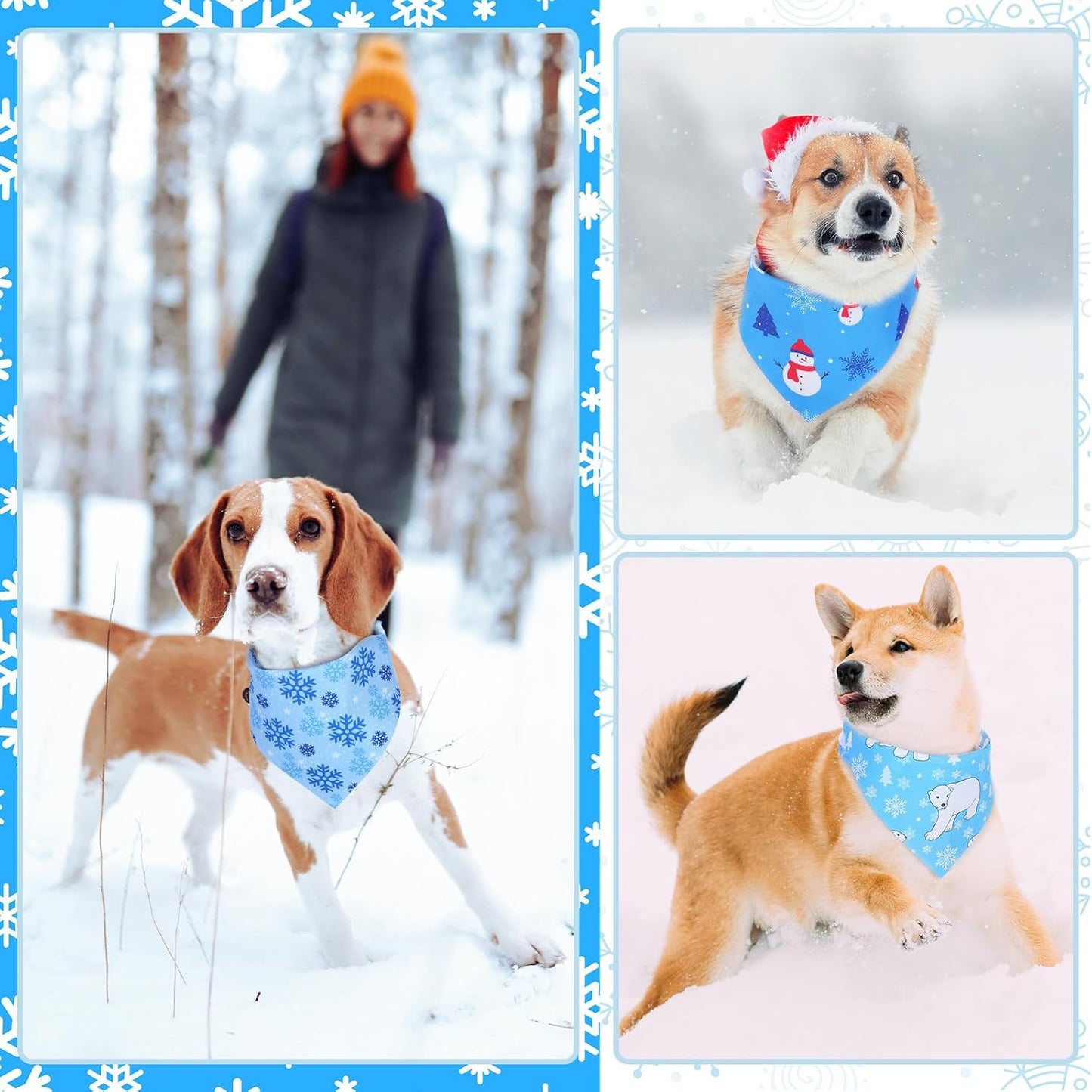 Abbylike 200 Pieces Winter Dog Bandanas Bulk Blue Snowflake Dog Bandanas for Pets Triangle Kerchief Scarf Bibs for Winter Pets Cats Party Costume Accessories (25.6 x 17.7 x 17.7)